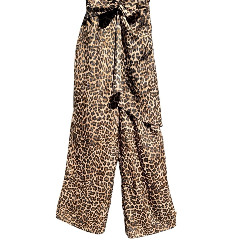 Zara S Women's Leopard Print Wide Leg Jumpsuit Wedding Guest Cocktail Date Boho‎ - Picture 6 of 16